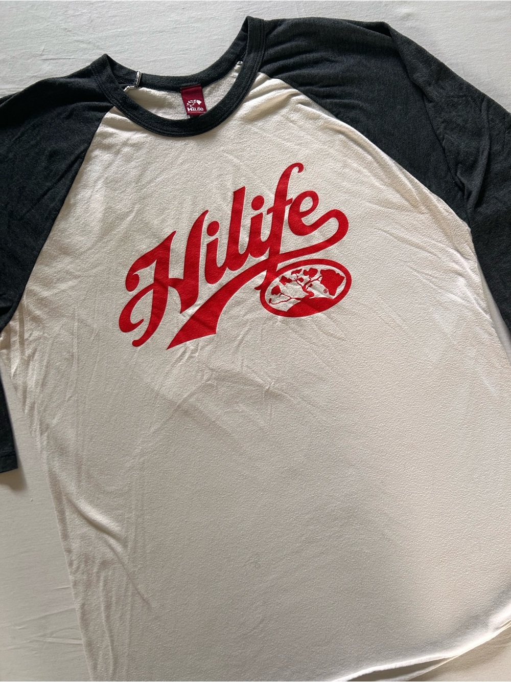 HiLife White Gray Raglan Baseball Tee Hawaii Graphic XL